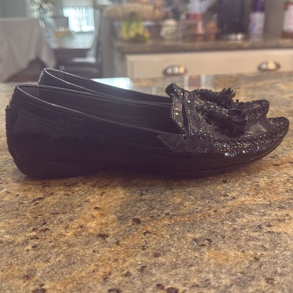 Stuart Weitzman Patent leather Tassel Loafer size 7 Black - Picture 3 of 15